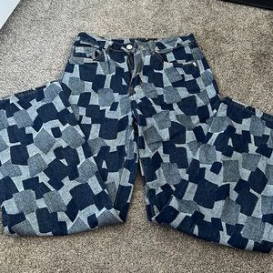 blue patterned pants